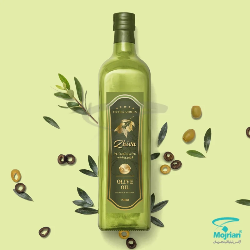 نمونه طراحی لیبل بطری روغن زیتون برند ژیوا