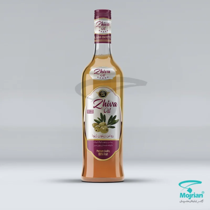نمونه طراحی لیبل بطری روغن زیتون برند ژیوا