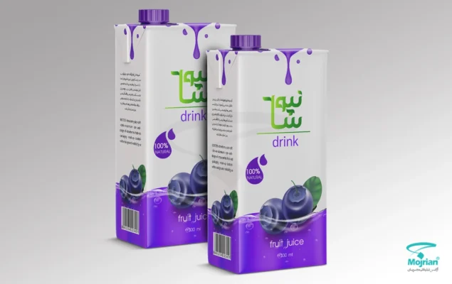 طراحی جعبه بسته آبمیوه زغال اخته نیوشا