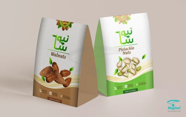 طراحی جعبه بسته بندی مغزیجات برند نیوشا
