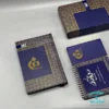 ست سررسید وزیری و تقویم سلفونی H9701 با جعبه و تم آبی طلایی صحافی دوخت، کاغذ تحریر 70 گرم سفید با امکان چاپ لوگو داغکوب