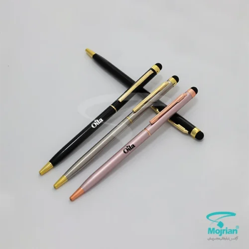 خودکار فلزی تبلیغاتی N2528-3 با جوهر آبی و رنگ بندی مشکی طلایی، استیل طلایی، رزگلد رزگلد با مکانیزم پیچی