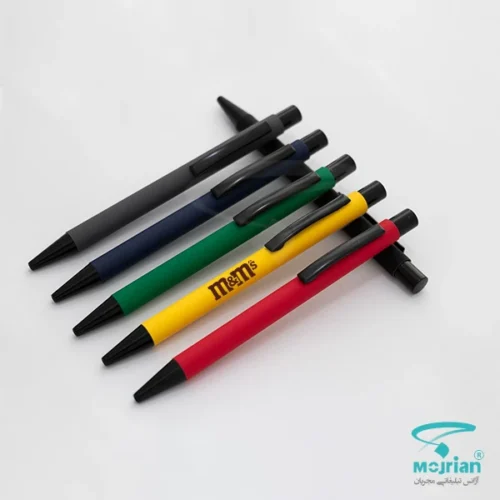خودکار فلزی تبلیغاتی N2539 فشاری با جوهر آبی و رنگ بندی مشکی، قرمز، سبز، زرد، سرمه ای، طوسی، آبی، زرشکی، یشمی