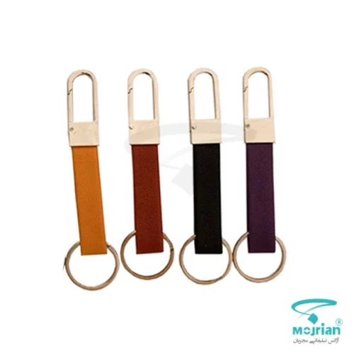 جاکلیدی چرم طبیعی تبلیغاتی N2251 درجه یک با قلاب و حلقه فلزی مقاوم. در رنگ های قهوه ای، سرمه ای، قرمز و عسلی با امکان حک لوگو اختصاصی