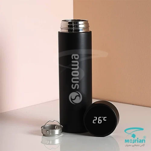 فلاسک دماسنج‌دار مشکی M2010 با صافی تفاله‌گیر استیل و نمایشگر دمای LED روی درب