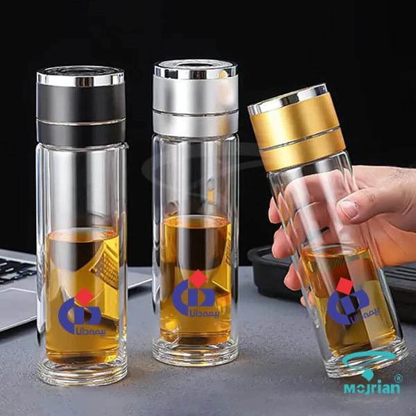 فلاسک دمنوش پیرکس M2020 بیمه دانا رنگ بندی فلزی مجموعه فلاسکهای دمنوش پیرکس دوجداره M2020 با دربهای فلزی مشکی، نقرهای و طلایی به همراه چاپ لوگوی بیمه دانا.